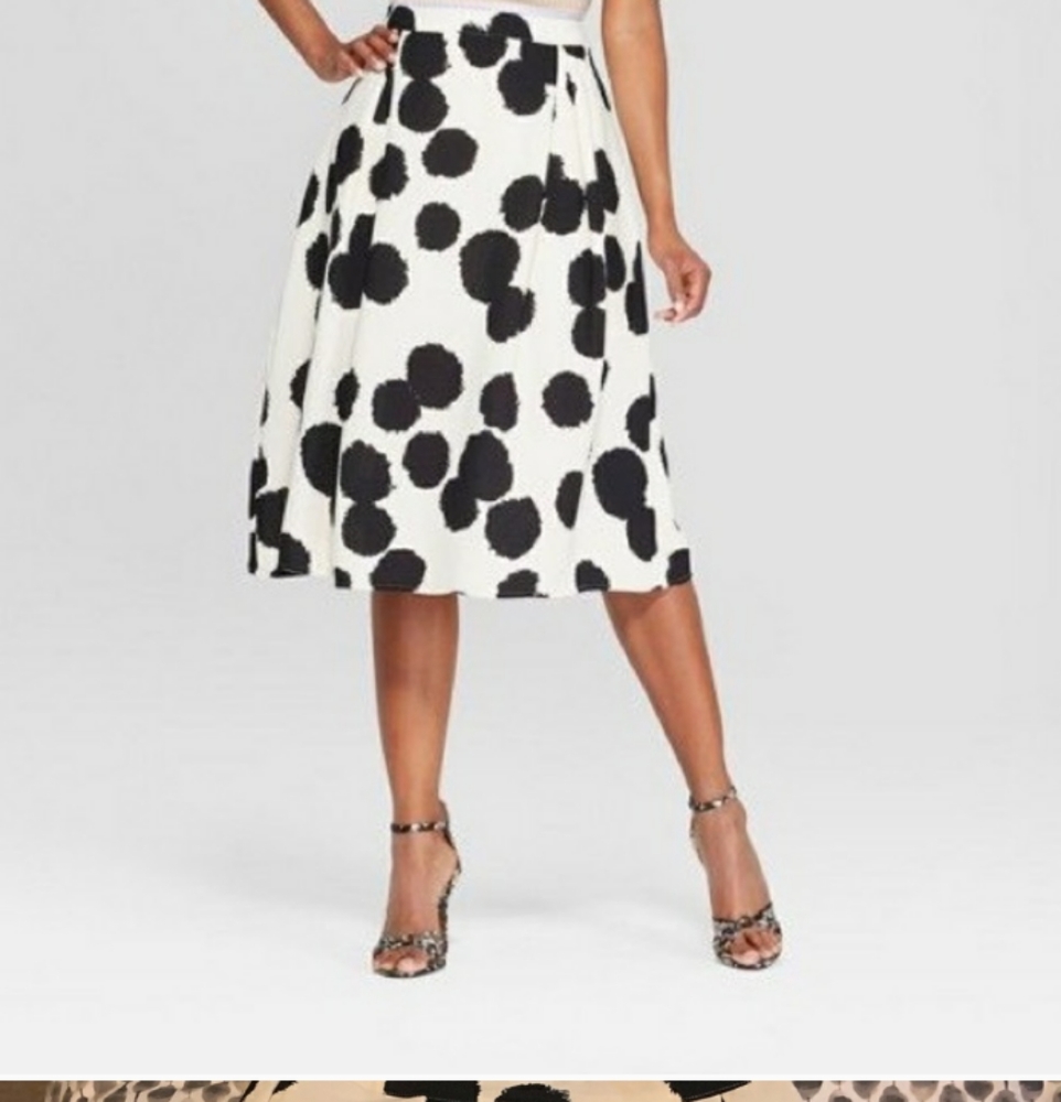Black white skirt Who What Wear Polka Dot Midi Skirt SZ 4